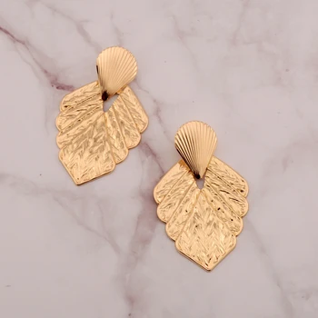 Елегантни Дамски Обеци с метални листа от Златен, сребърен цвят 2023, Модни Бижута, Висящи обеци