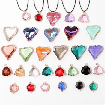 Многоцветни мъниста-висулки, изработени от кристал, Гладка разнообразни мъниста-висулки във формата на триъгълна пятилепесткового цвете във формата на сърце за diy