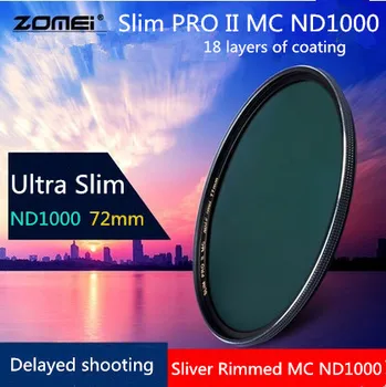 72 мм Нов Zomei Ultra Slim MC ND1000 ND3.0 1000X10 Стопорный Стъклен Филтър Неутрална плътност ND в Сребристи Рамки за Canon, Nikon Tamron