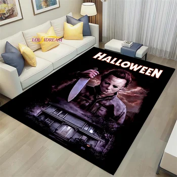 Cartoony килим на Майкъл-Майърс с 3D принтиране Герой на филма на ужасите за дневна, мека мебел, спални, мека подложка за пода на Хелоуин