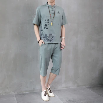 DYB & ZACQ Tang Костюм Мъжки Костюм В Китайски стил, Тениска С къс ръкав, Спортно облекло-двойка За отдих, Лятна Костюм Голям Размер, Tide 3XL 4XL