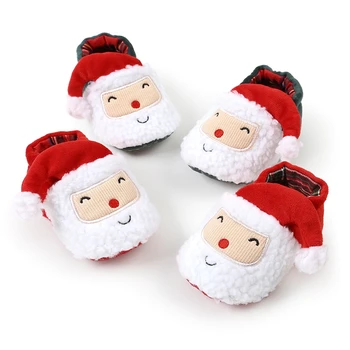 Suefunskry Детска Коледна обувки за яслите, cartoony Дядо Коледа, мека подметка, топли бебешки обувки за ходене, балет апартаменти за дома, дрехи за партита
