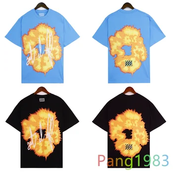 2024ss Тениска Flame, Kapok Denim Сълзи За мъже и жени, тениска по-добро качество с къс ръкав, ежедневни тениска оверсайз