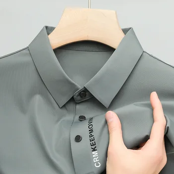 Лятна нова еластична мъжка риза с къси ръкави, без следи с къс ръкав, бизнес и ежедневни тениска поло с деколте Ice Silk, мъжки дрехи