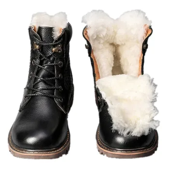Зимни обувки от естествена вълна, най-топло мъжки зимни обувки ръчна изработка, зимните обувки от естествена кожа