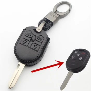 Калъф за дистанционно на ключа от естествена кожа с 5 бутона за Ford Explorer Edge Escape Ranger E150 F350 F550 E250