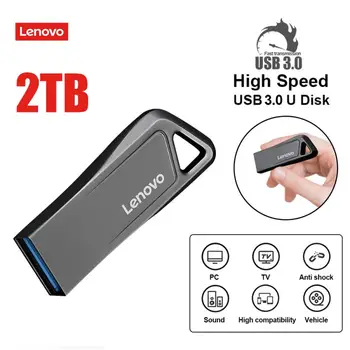 Lenovo 2TB USB Флаш Памети Mini Metal Реалния Капацитет Memory Stick Черна Писалка-Устройство Креативен Бизнес Подарък Сребърен U-Диск За Съхранение на