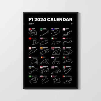 Календар на Формула 1 2024, плакати, на разположение на писти за Формула 1, картина върху платно, монтиран на стената фигура състезателна кола, принт за декор на стаята