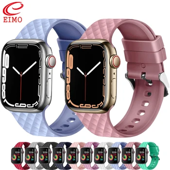 Силиконов ремък за Apple watch band 44 мм 45 м 41 мм iwatch band 38 мм 42 мм и каишка за часовник с ромбическим модел гривна Apple watch серия 7