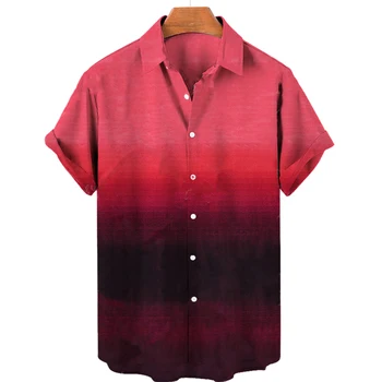 Лятна хавайска риза, мъжки дрехи, 3D риза с градиентным принтом, мъжки блузи с къс ръкав, Свободни ежедневни блузи модни дрехи 2024 година.