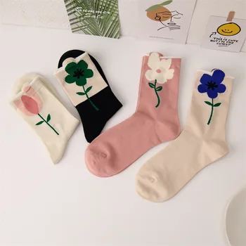 Висококачествени сладък дамски чорапи Kawaii с цветен модел на Заек, забавни чорапи за есен-зима, Модерни ежедневни чорапи със средна дължина, Eu35-40