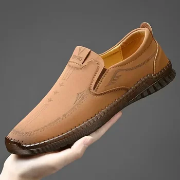Мъжки Ежедневни Кожени обувки, мъжки Модни Кожени Лоферы от естествена кожа с високо качество, Елитен марка, Удобни мъжки ежедневни обувки за шофиране 2024