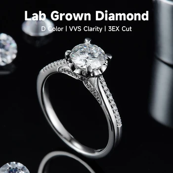 Пръстен с диамант, отглеждани в лаборатории, Сребро 925 проба, 1 Карата, е истински диамант, Русалка Сватба, Годеж, Женски пръстен, подарък за годишнина