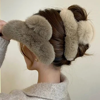 Нов Зимен Нокът за коса от изкуствена кожа, Елегантни Акрилни Фиби, Плюшен шнола-раци, шапки за жени, аксесоари за коса за момиченца