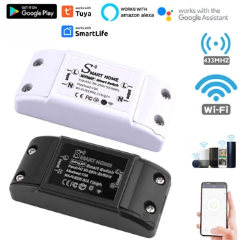 Sasha Wifi Smart Switch RF 433 Mhz дистанционно, релета, таймер, Гласов контрол, интелигентен дом с Алекса Home
