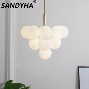 2023 нови полилеи Nordic Luxury Окачен лампа Bubble Бяла стъклена топка Led лампа за хранене, хол Лампи за вътрешно осветление