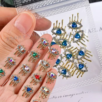10шт Кристални висулки за нокти Love Heart Eye от сплав Пънк-уроки, блестящи кристали, скъпоценни камъни, части за нокти, декорации за нокти със собствените си ръце