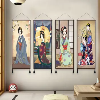 Японската печат върху платно Укие Модел Стенен художествен плакат Дамски Декоративна живопис Ресторант Бар Хол Начало декор на Гоблен