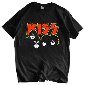 Гореща разпродажба, мъжки брандираната тениска, лятна памучен тениска Kiss, реколта тениска на 1980-те години с концерт рядка рок групи на 80-те, размер евро