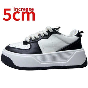 Европейската тенденция обувки за мъже, увеличена с 5 см., естествена кожа, дизайн във формата на панда, Модерни спортни и ежедневни обувки