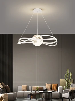Окачен лампа Modern Line Led се Използва за трапезария, хол, спалня, Бял, черен, 3-цветни аксесоари за дома с дистанционно управление