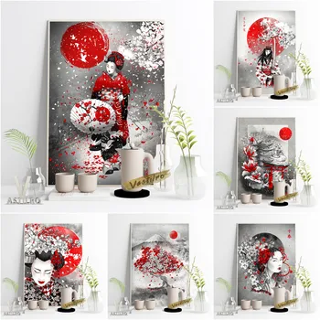 Изложба Японска живопис с туш Ретро Плакат за Събиране на подаръци за любителите на Японската култура Винтажное изкуство Момиче Гейша Сакура Декор