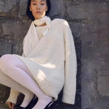 Пуловер за жени 2023, Новостите на есен-зима, V-образно деколте, монофонични просто случаен пуловер с дълги ръкави