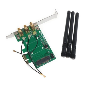 Безжична мрежова карта WiFi Mini PCI-Express в PCIe Безжична настолна мрежова карта WiFi конвертор с 3 антени