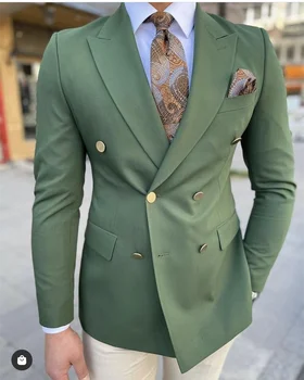 Мъжки костюми Хънтър Green С отделен ревера, двубортный блейзър, смокинги, сватбен костюм на младоженеца, само едно палто