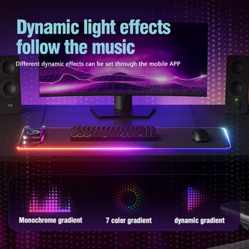 Цвят на управление на приложенията, безжично зарядно устройство, подложка за мишка с RGB подсветка и синхронизиране на музика, с голям водоустойчив слот мат