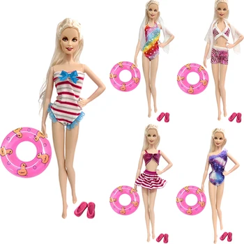 NK Кукла Бански костюми, облекло 5 случайни плажни бански костюми + 5 тапочек + 5 обиколки за плуване за Барби кукли, аксесоари, облекло, играчки