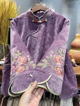 Висококачествено лилава козина с бродерия от шенилна в новия китайски стил, свободно, намаляване и формата монтиране на красивия връх в чужд стил