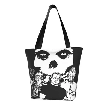 Хеви-метъл Музика Misfits Хранителни чанта за пазаруване, холщовые чанти за пазаруване през рамо, преносима чанта с черепа на ужасите голям капацитет