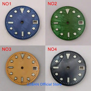 Циферблат във формата на миди, 28,5 мм, черен, син, зелен, бял, жълт, циферблат за часовници, светещи циферблат, подходящ за механизъм NH35