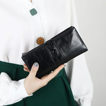 Висококачествени Дамски портфейли-клатчи с цип, Брендовый чантата си, Дамски кожени портфейли, дълга дамска чанта за съхранение телефон, портмоне за жени