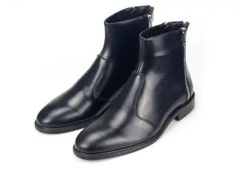 Зимна класика от естествена кожа, мъжки обувки с остри пръсти, ботильоны, висококачествени ежедневни къси мъжки обувки са с ЦИП черно