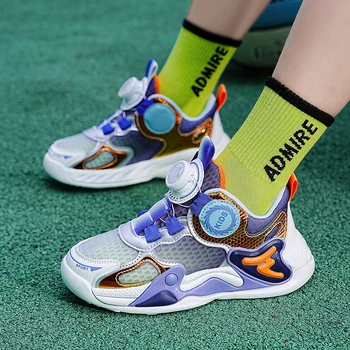 Детски спортни обувки, нов дизайн с въртящ се бутон, детски баскетболни обувки, спортни гуменки за момчета и момичета, детски маратонки