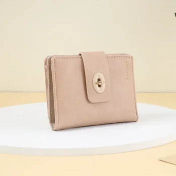 Брендовый женски чантата си, с къси плисета, луксозен портфейл за монети от набук, женски малки портмонета с ключалка-засовом
