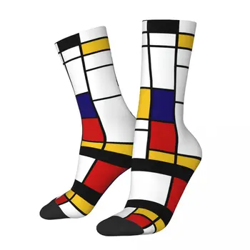 Happy Мъжки Чорапи De Stijl Mondrian В Ретро Стил Харадзюку С Геометричен Дизайн в стил Хип-Хоп, Всекидневни Модел Crew Crazy Sock Gift