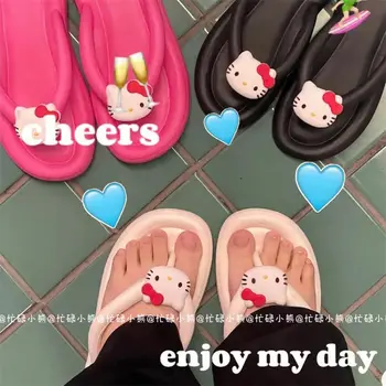Чехли Hellokittys от аниме-карикатура, Кавайные летни плажни сандали и чехли с мека подметка, универсална връхни дрехи за момичета