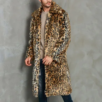 Есен, Зима, нови мъжки палта от изкуствена кожа, мъжко палто, с ревера, дълъг ръкав, имитация на леопардового кожа, дълга козина, модни градинска облекло, Мъжко палто