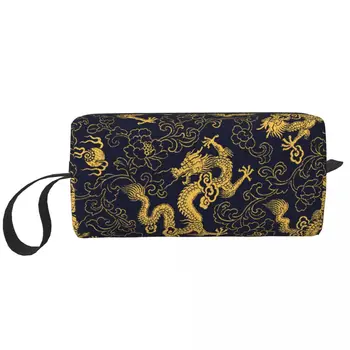 Китайската традиционна косметичка Golden Dragon, женски козметични чанти за грим, пътна водоустойчива чанта за тоалетни принадлежности, чанта-органайзер