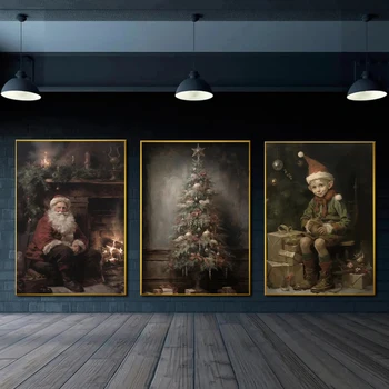 Реколта стенни картини на Дядо Коледа, Тъмно академичното изкуство, Коледно дърво, естетически щампи плакати за домашен интериор дневна