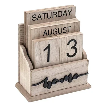 Вечният Календар На Дървен Ретро Дървен Блок Календар За Домашния Офис Аксесоари Ще Красят Показване На Седмица На Месец Дата