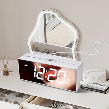 Нов цифров часовник функция за регулиране на температурата за спалнята, офиса, пътувания, отразени будилник с led подсветка, работещи на батерии и USB
