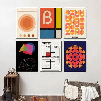 Добри Плакати на Баухаус Abstract Geometrica От Крафт-хартия, Ретро Плакат, Стенни Художествена Живопис, Естетически стикери за стена Малък размер