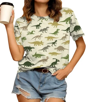 Нова дамски забавна тениска с графичен принтом динозавър, дамски дишаща спортна тениска, женски удобен стилен топ, дамски ежедневни облекла