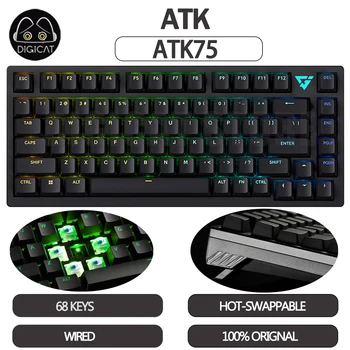 Механична клавиатура ATK75 Gamer 68 клавиши, магнитен превключвател за киберспорта, Жични клавиатура, калъф с ЦПУ, RGB, V-образен възел с гореща замяна, слот клавиатура подарък