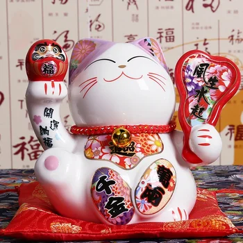 5-инчов японската керамична Статуетка на Манеки Неко, Порцеланова касичка Лъки Котка, подаръци за украса на дома масата Fortune Котка по Фън шуй