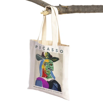Дамски чанти за пазаруване с цветен блок Picasso, абстрактна дама, геометрично изкуство, модерна дамска чанта-тоут, Еко-холщовая чанта за пазаруване